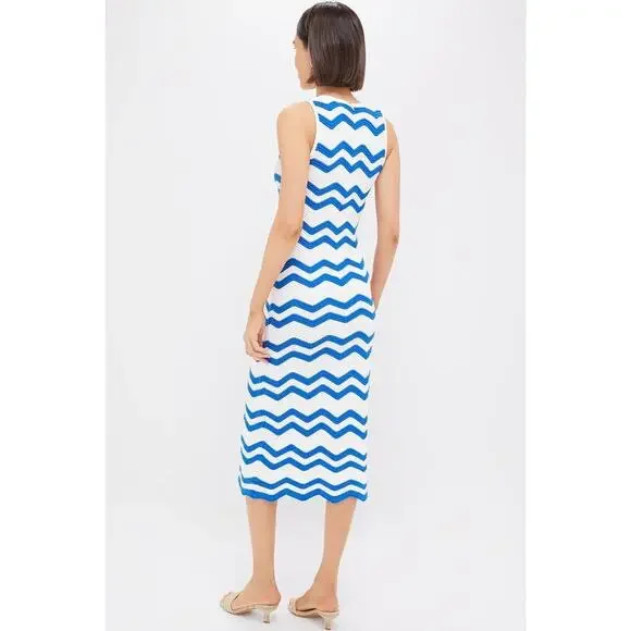 HYACINTH HOUSE Blue & White Zig-Zag Stripe Mykonos Knit Maxi Dress Size XS NWT - Picture 2 of 8